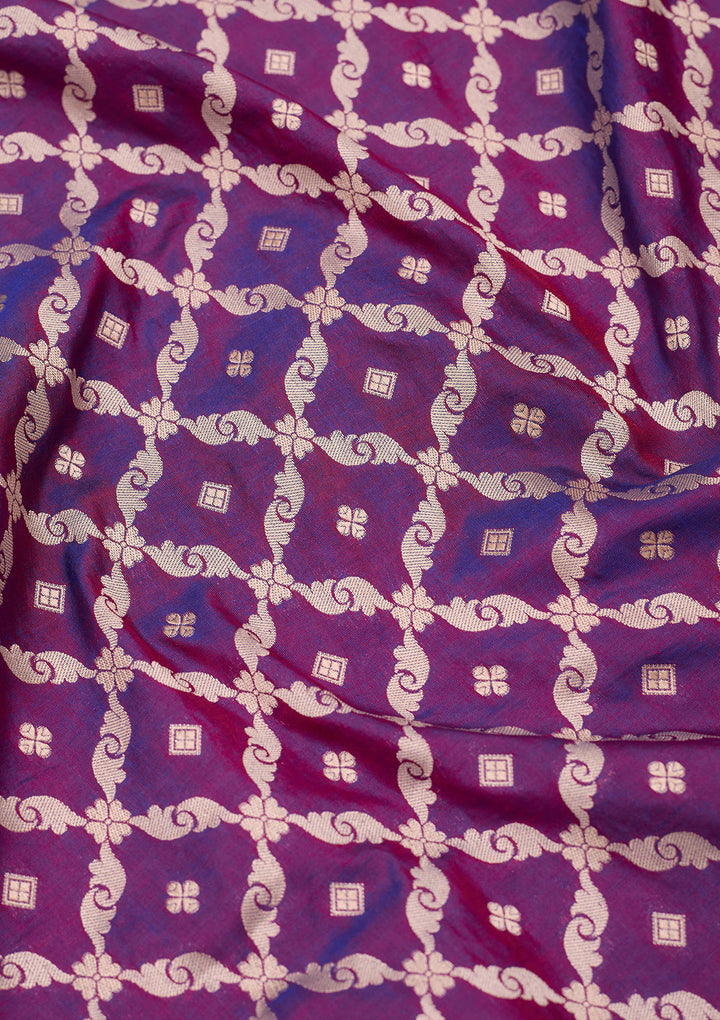 Purple Silk Jaal Zariwork Saree With Matching Blouse Piece