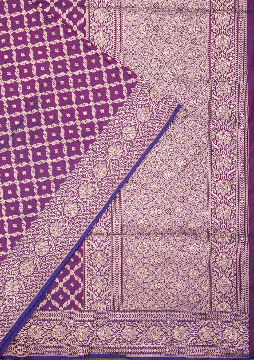 Purple Silk Jaal Zariwork Saree With Matching Blouse Piece