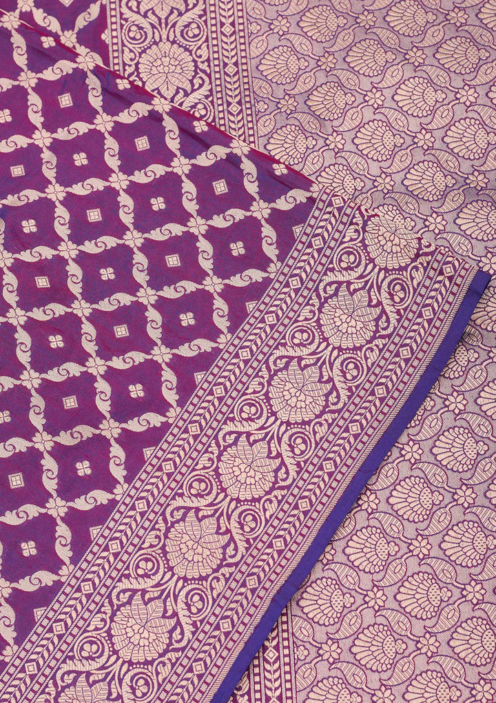 Purple Silk Jaal Zariwork Saree With Matching Blouse Piece
