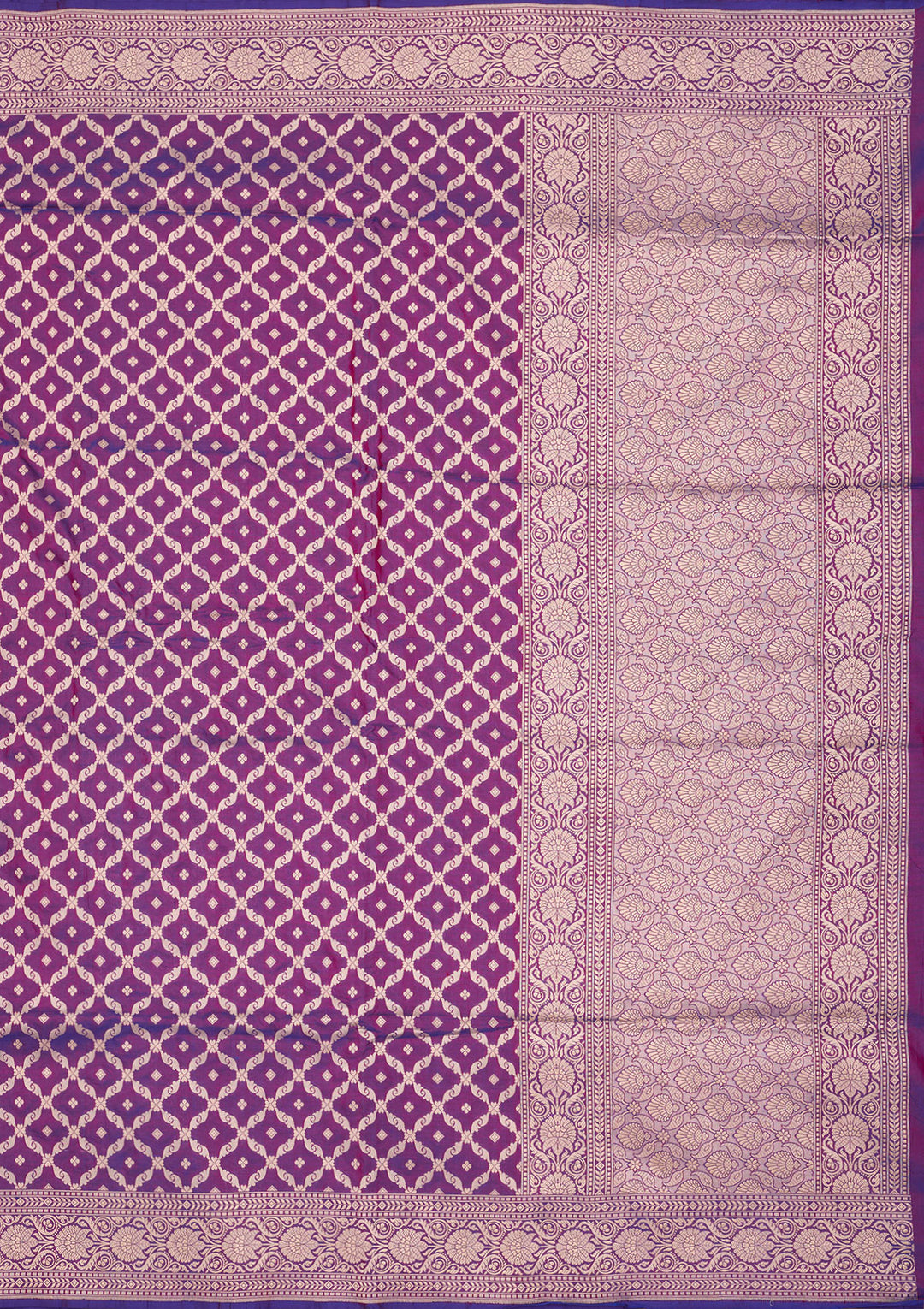 Purple Silk Jaal Zariwork Saree With Matching Blouse Piece