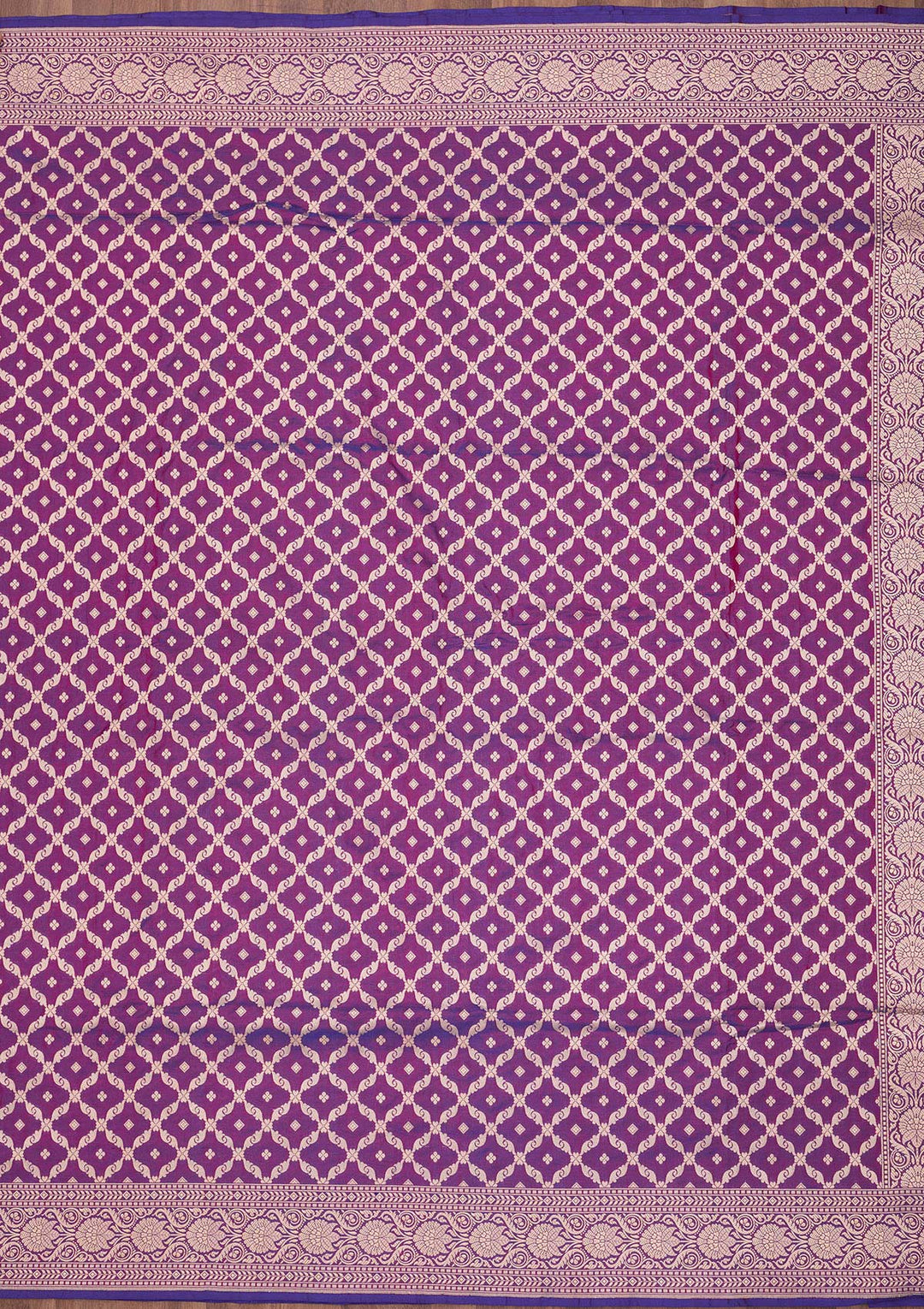 Purple Silk Jaal Zariwork Saree With Matching Blouse Piece