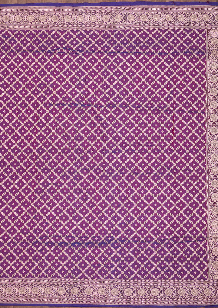 Purple Silk Jaal Zariwork Saree With Matching Blouse Piece