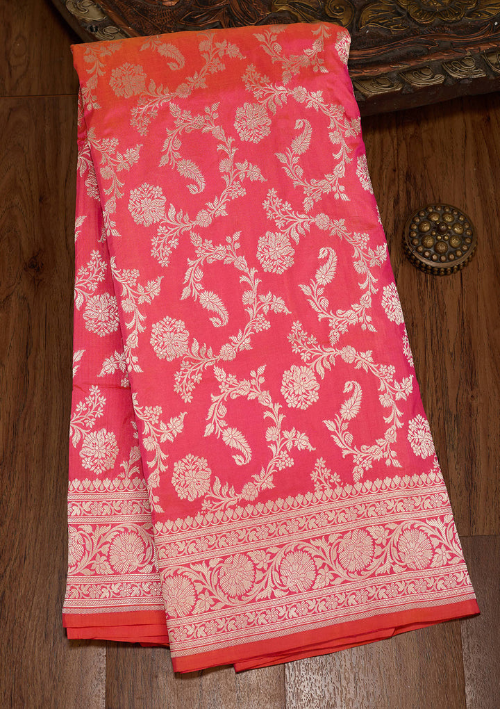 Rani Pink Silk Jaal Zariwork Saree With Matching Blouse Piece