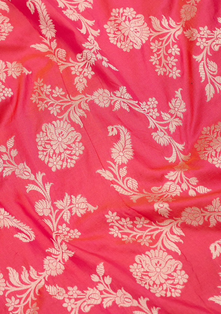Rani Pink Silk Jaal Zariwork Saree With Matching Blouse Piece