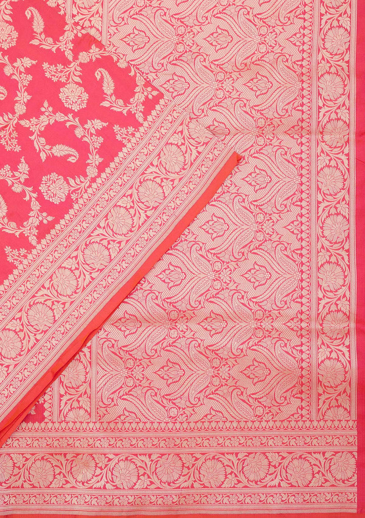Rani Pink Silk Jaal Zariwork Saree With Matching Blouse Piece