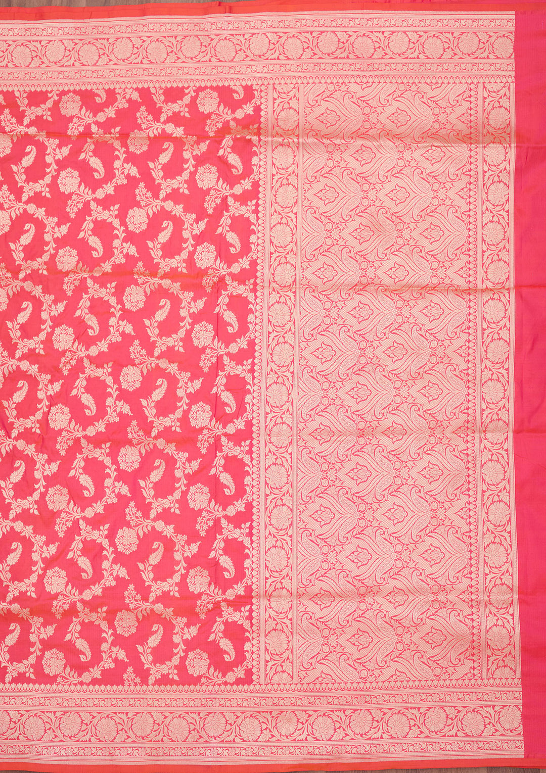 Rani Pink Silk Jaal Zariwork Saree With Matching Blouse Piece