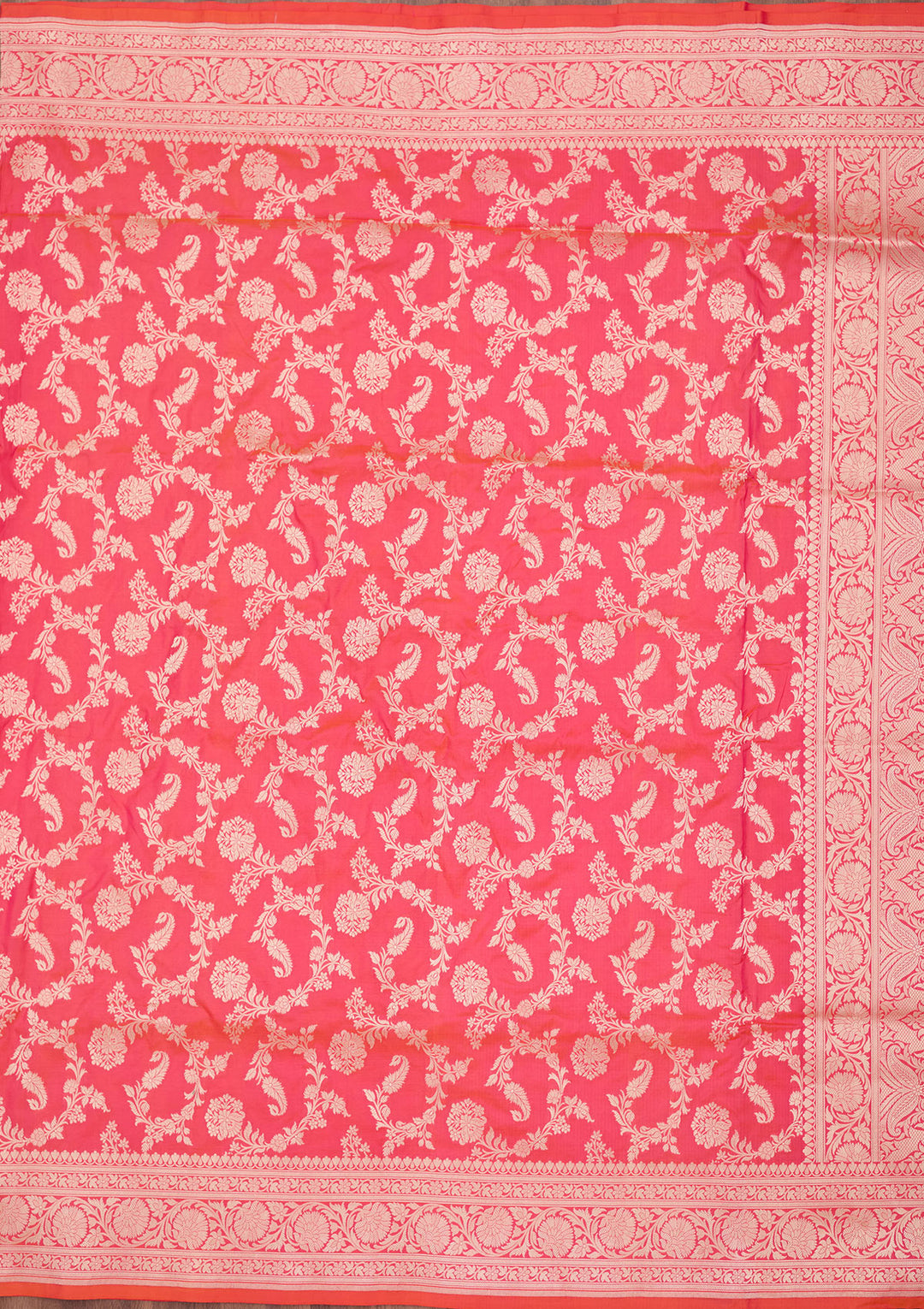 Rani Pink Silk Jaal Zariwork Saree With Matching Blouse Piece