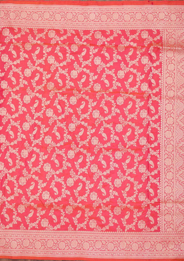 Rani Pink Silk Jaal Zariwork Saree With Matching Blouse Piece