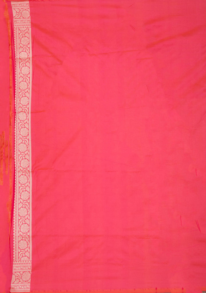 Rani Pink Silk Jaal Zariwork Saree With Matching Blouse Piece