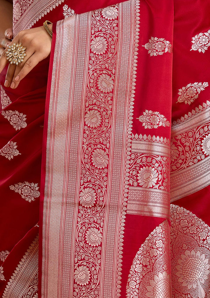 Maroon Silk Jaal Silver Zariwork Saree With Matching Blouse Piece