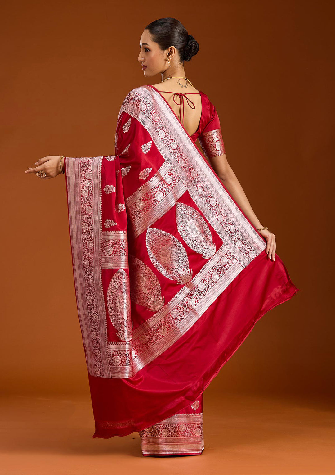 Maroon Silk Jaal Silver Zariwork Saree With Matching Blouse Piece