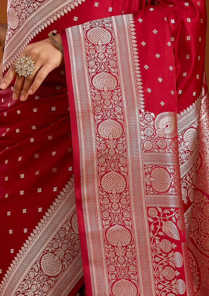 Maroon Silk Jaal Gold Zariwork Saree With Matching Blouse Piece