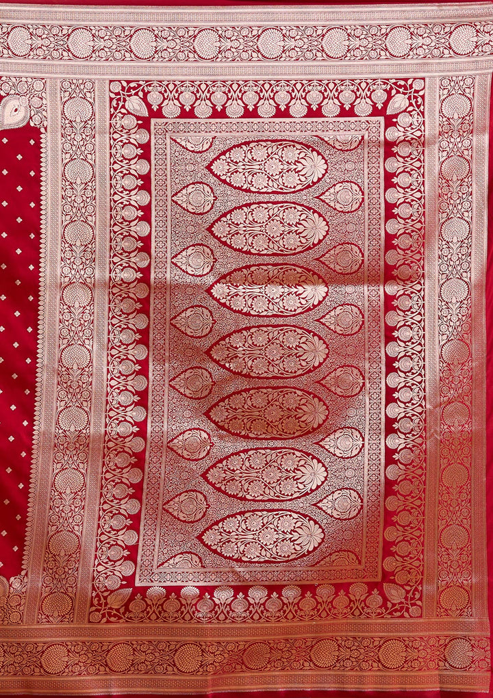 Maroon Silk Jaal Gold Zariwork Saree With Matching Blouse Piece