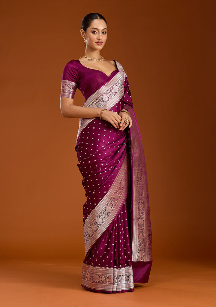 Purple Silk Jaal Gold Zariwork Saree With Matching Blouse Piece
