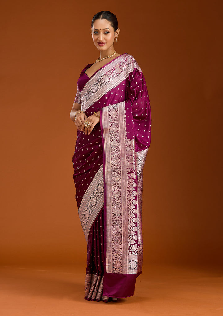 Purple Silk Jaal Gold Zariwork Saree With Matching Blouse Piece