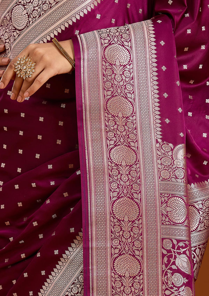 Purple Silk Jaal Gold Zariwork Saree With Matching Blouse Piece