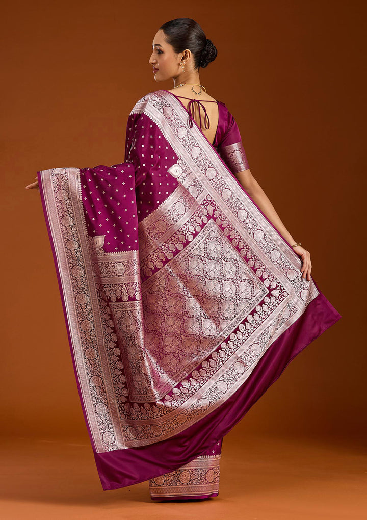 Purple Silk Jaal Gold Zariwork Saree With Matching Blouse Piece