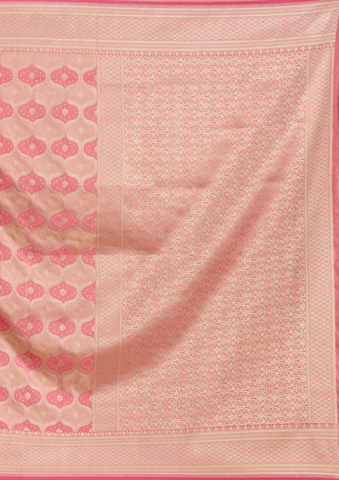 Peach Silk Jaal Gold Zariwork Saree With Matching Blouse Piece