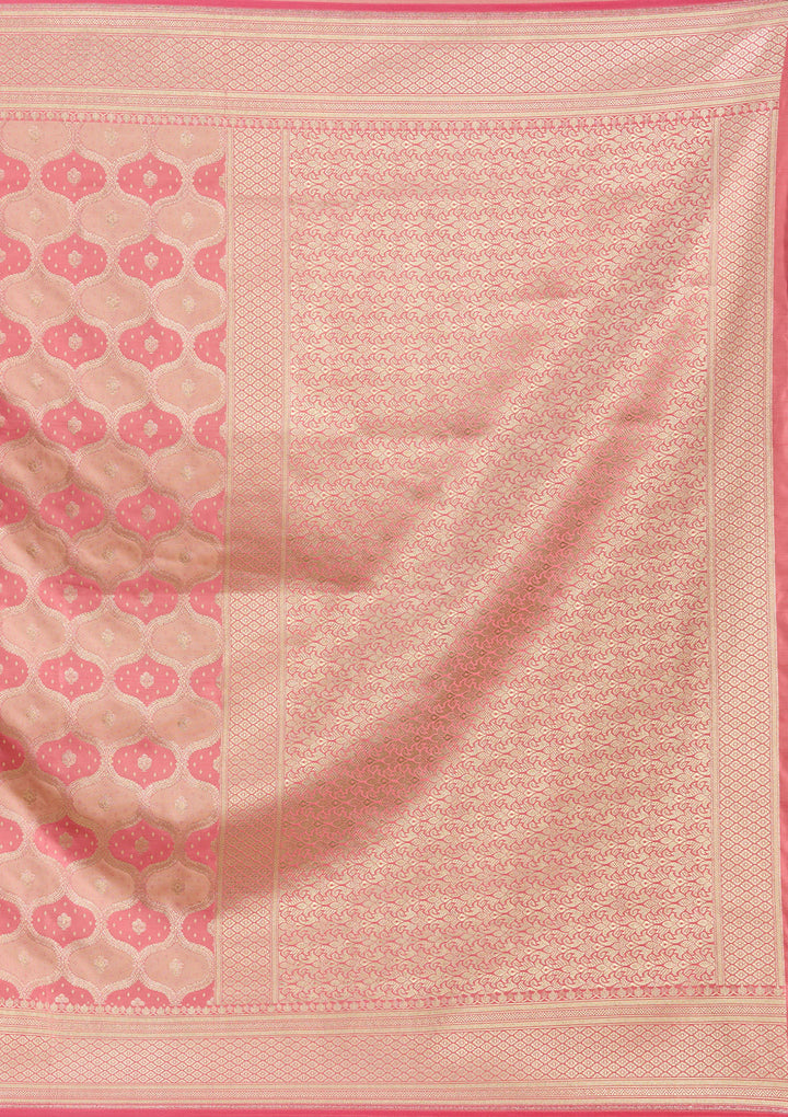 Peach Silk Jaal Gold Zariwork Saree With Matching Blouse Piece