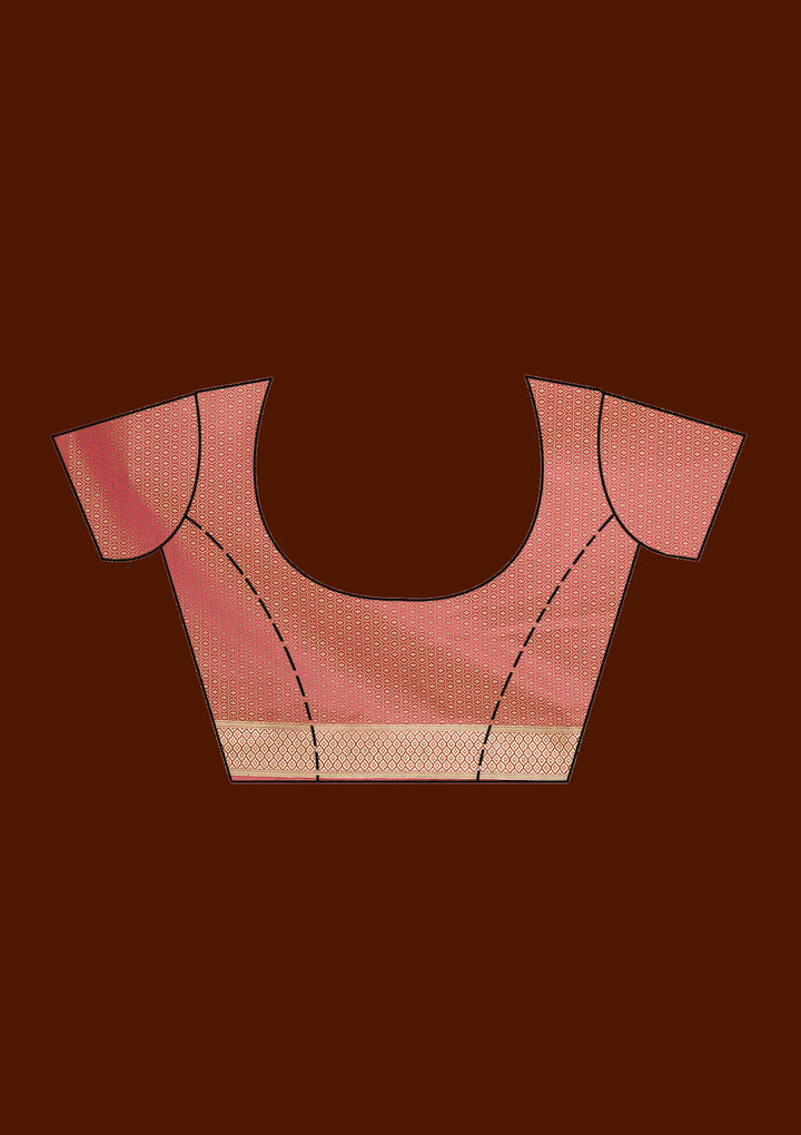 Peach Silk Jaal Gold Zariwork Saree With Matching Blouse Piece