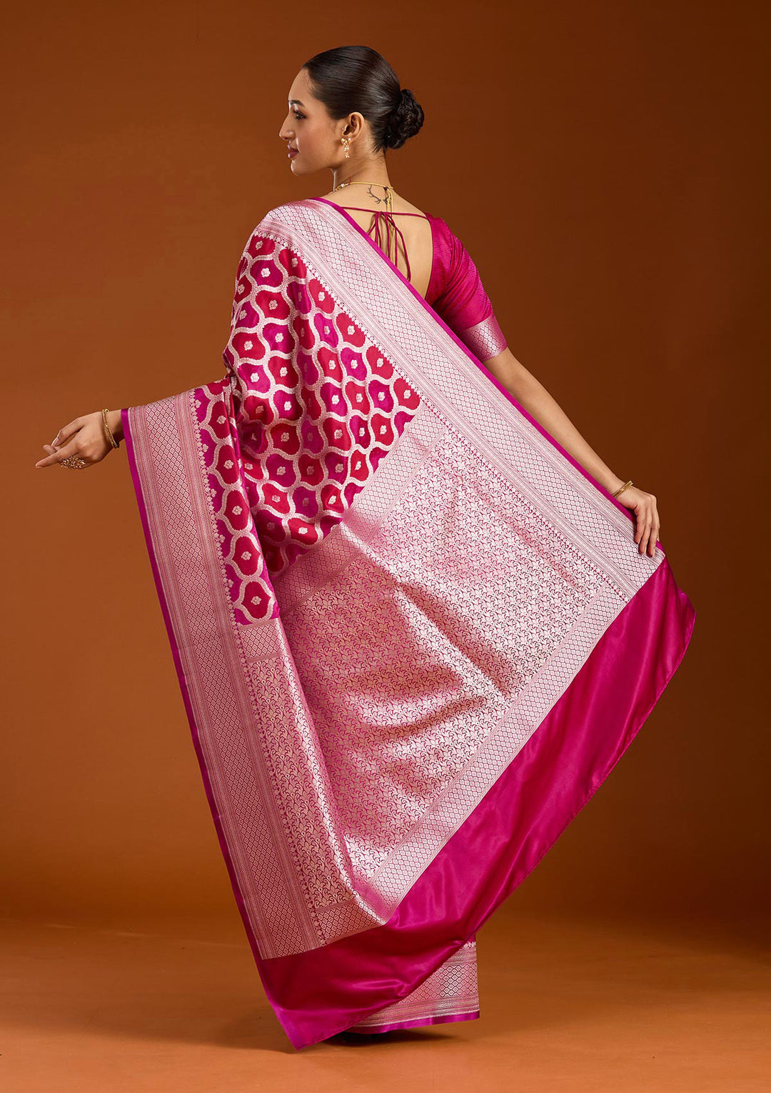 Wine Silk Jaal Gold Zariwork Saree With Matching Blouse Piece