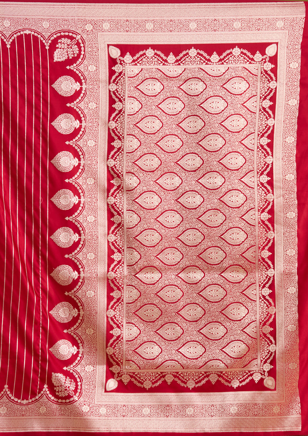 Maroon Silk Stripes Gold Zariwork Saree With Matching Blouse Piece