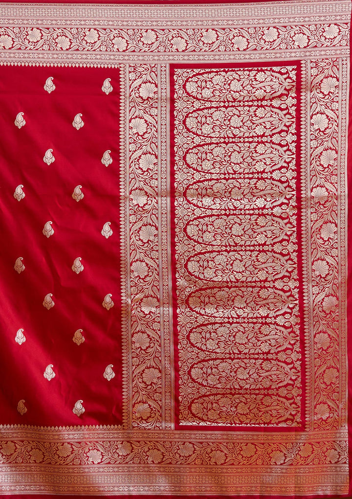 Maroon Silk Jaal Gold Zariwork Saree With Matching Blouse Piece