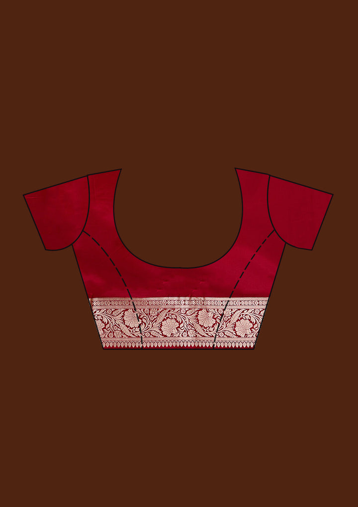 Maroon Silk Jaal Gold Zariwork Saree With Matching Blouse Piece