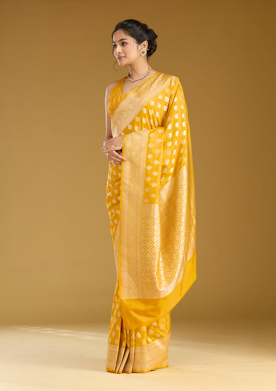 Mustard Zariwork (Gold) Silk Saree
