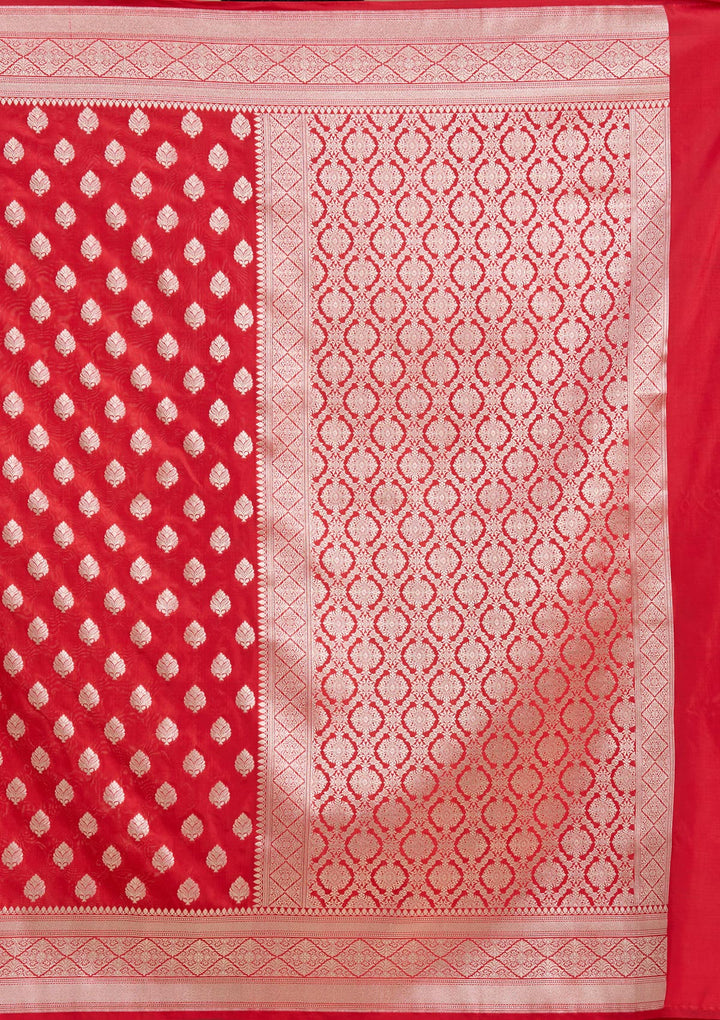 Red Silk Jaal Gold Zariwork Saree With Matching Blouse Piece
