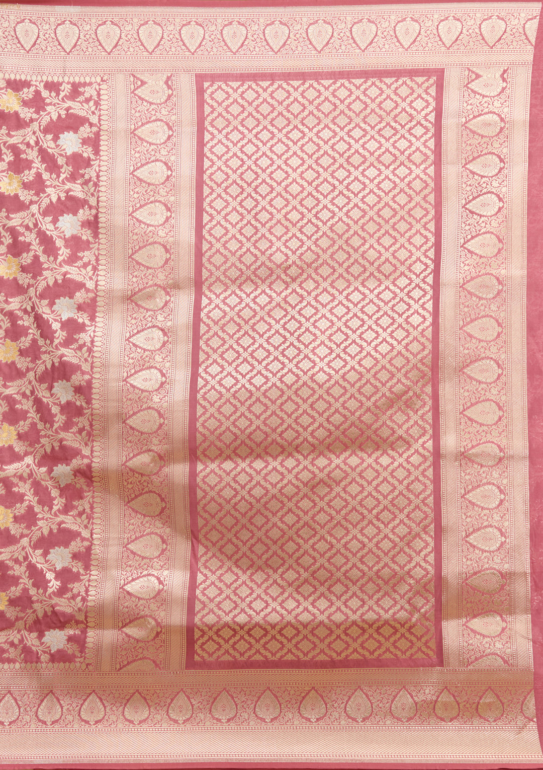 Mauve Silk Jaal Gold Zariwork Saree With Matching Blouse Piece