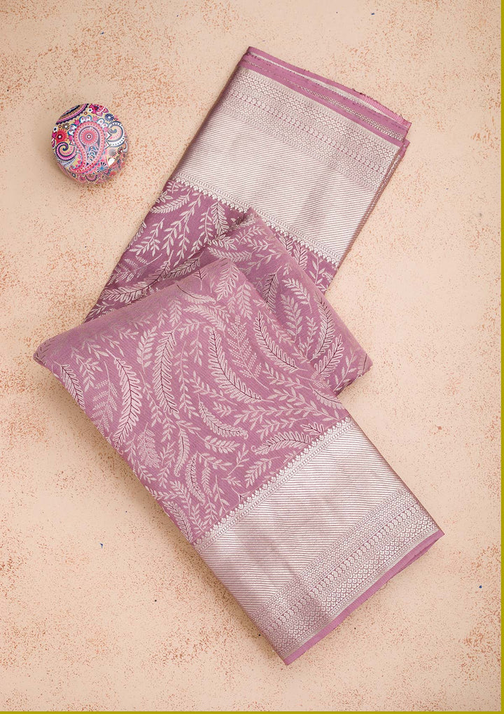 Lavender Silk Jaal Silver Zariwork Saree With Matching Blouse Piece