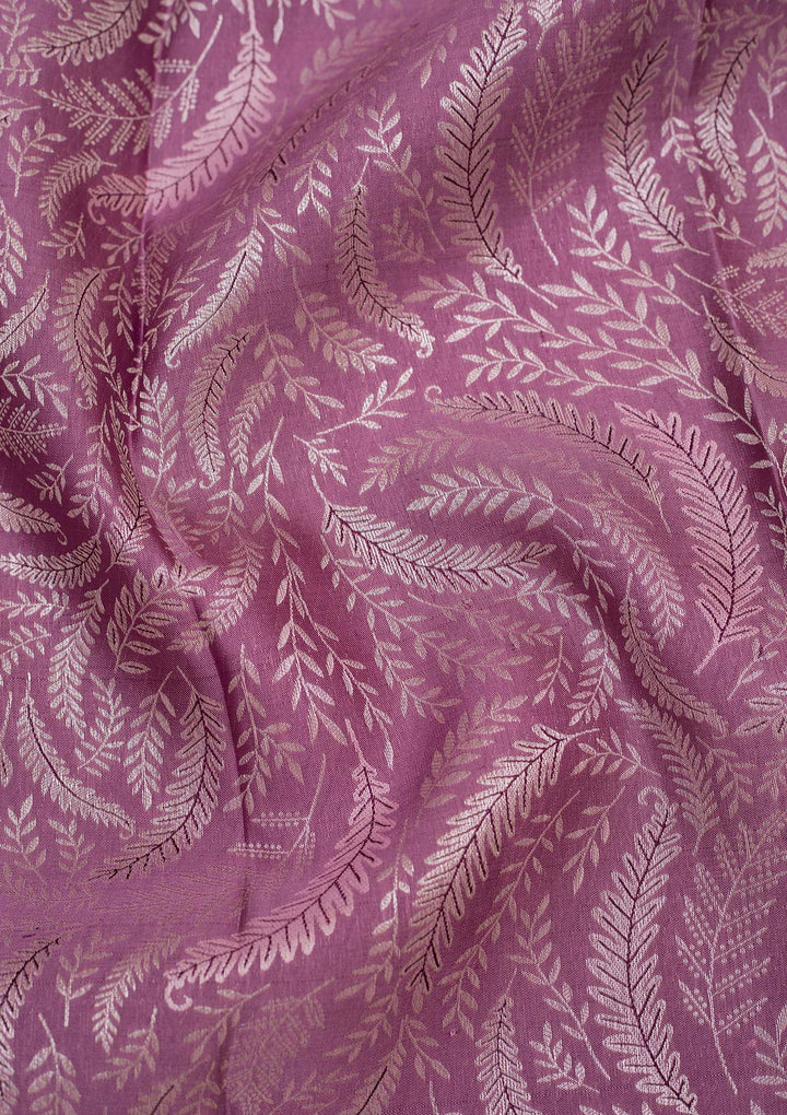 Lavender Silk Jaal Silver Zariwork Saree With Matching Blouse Piece