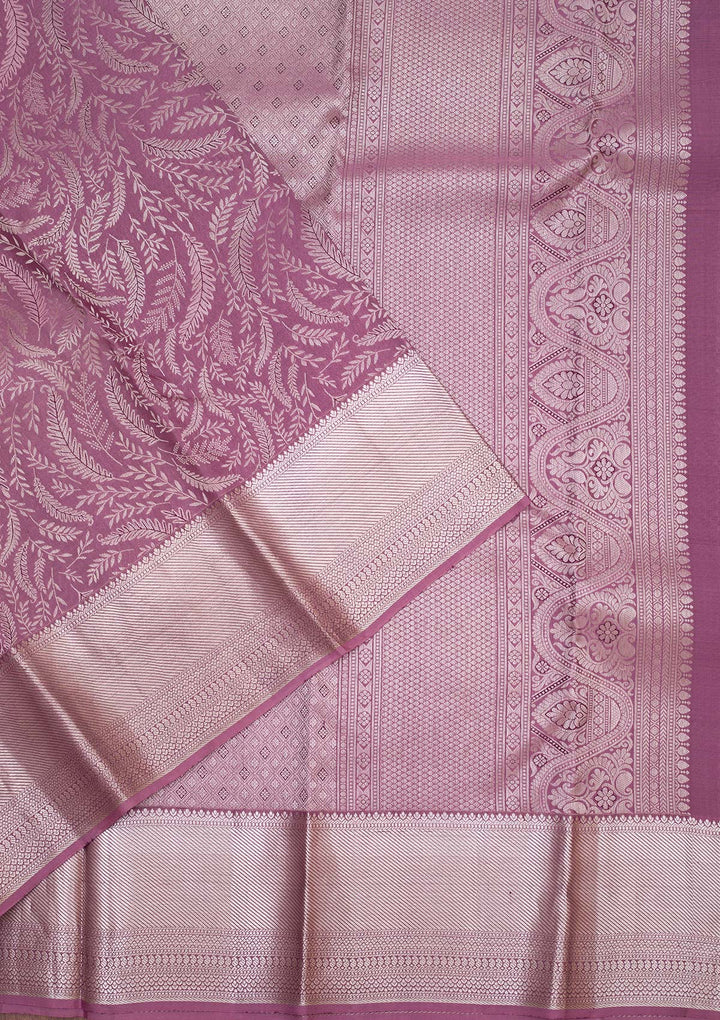 Lavender Silk Jaal Silver Zariwork Saree With Matching Blouse Piece