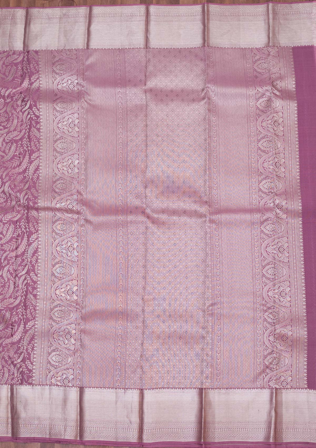 Lavender Silk Jaal Silver Zariwork Saree With Matching Blouse Piece
