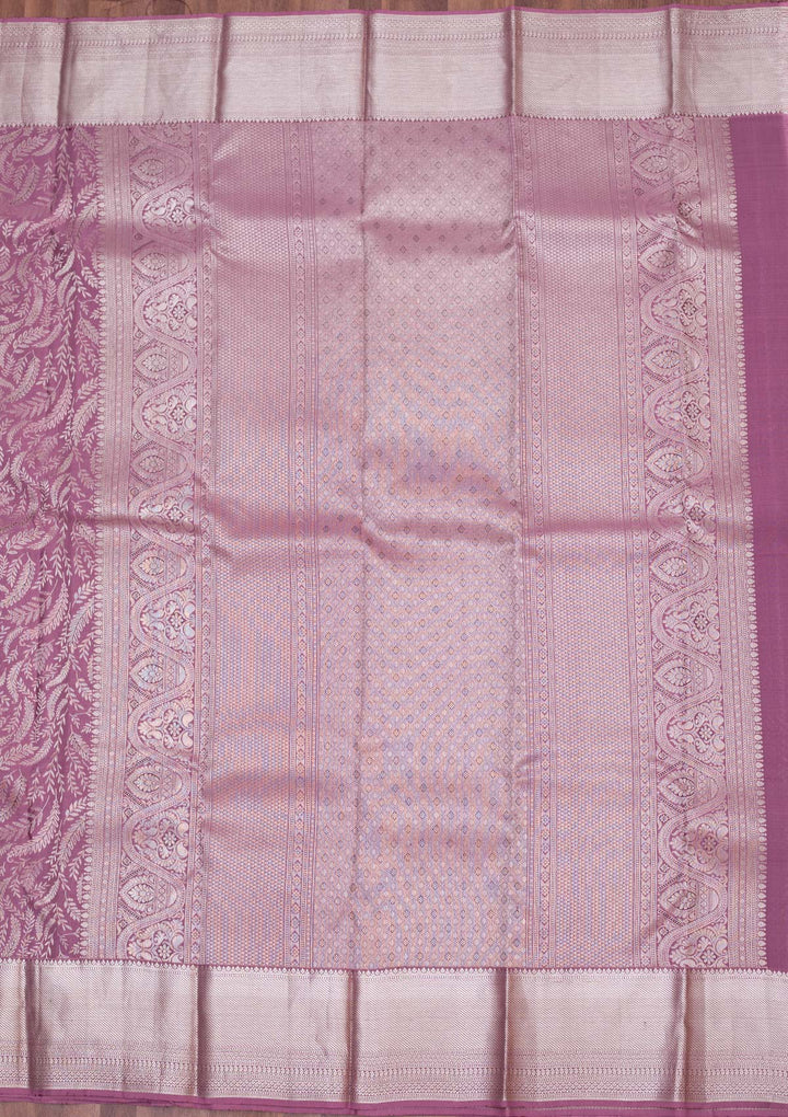 Lavender Silk Jaal Silver Zariwork Saree With Matching Blouse Piece