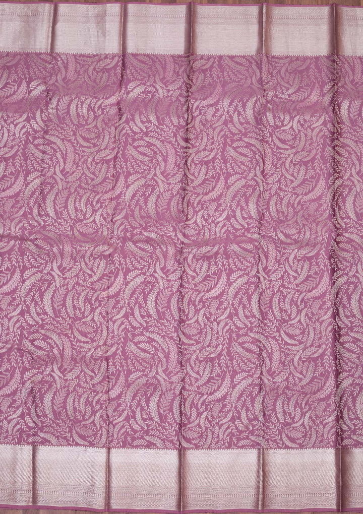 Lavender Silk Jaal Silver Zariwork Saree With Matching Blouse Piece
