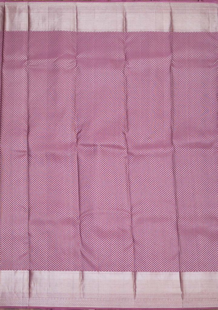 Lavender Silk Jaal Silver Zariwork Saree With Matching Blouse Piece