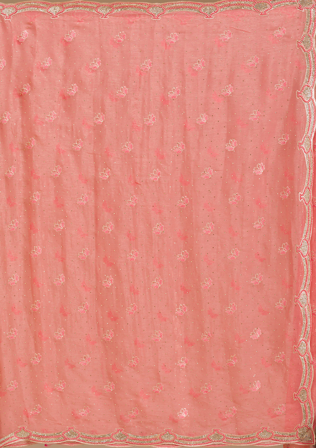 Peach Stonework Tissue Saree