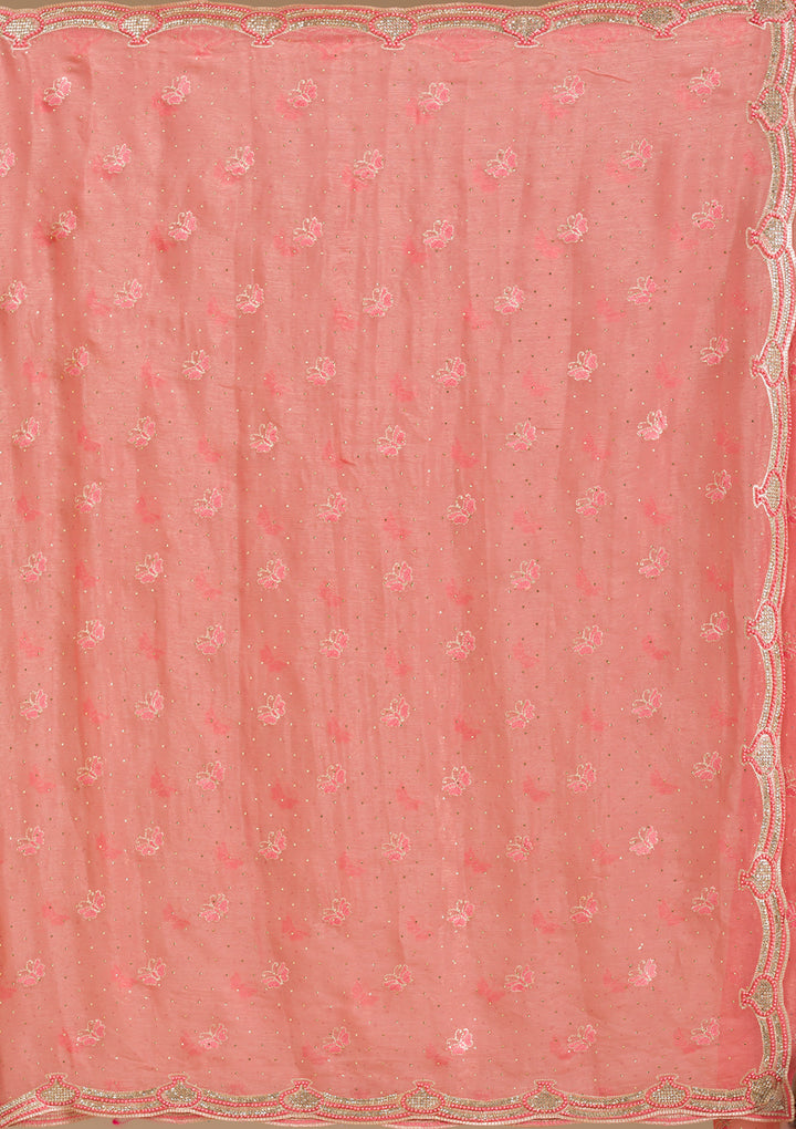 Peach Stonework Tissue Saree