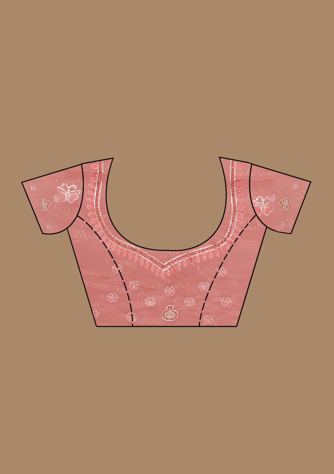 Peach Stonework Tissue Saree