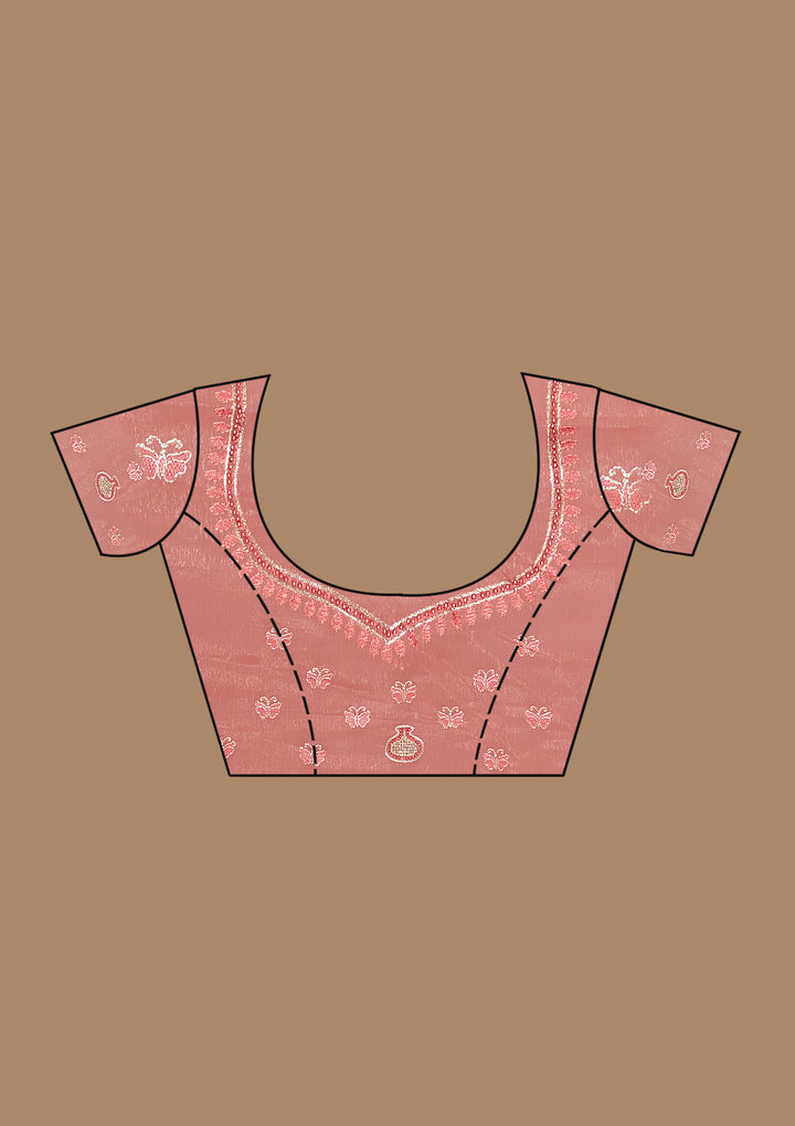 Peach Stonework Tissue Saree