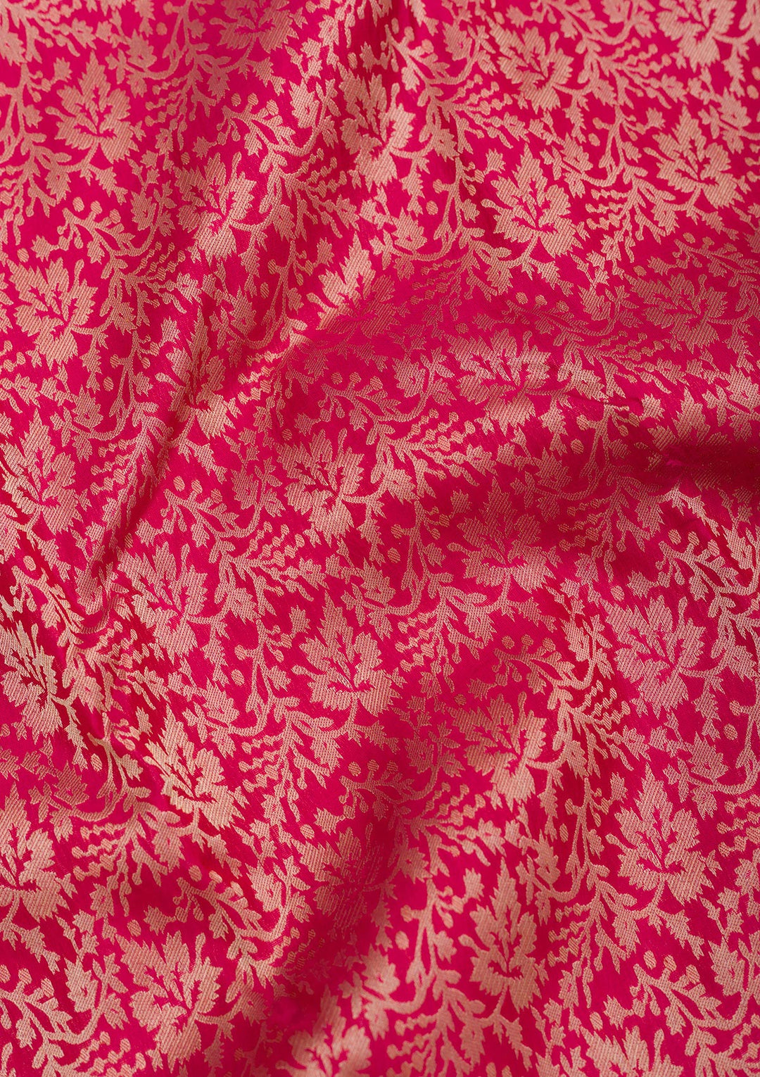 Rani Pink Silk Jaal Gold Zariwork Saree With Matching Blouse Piece