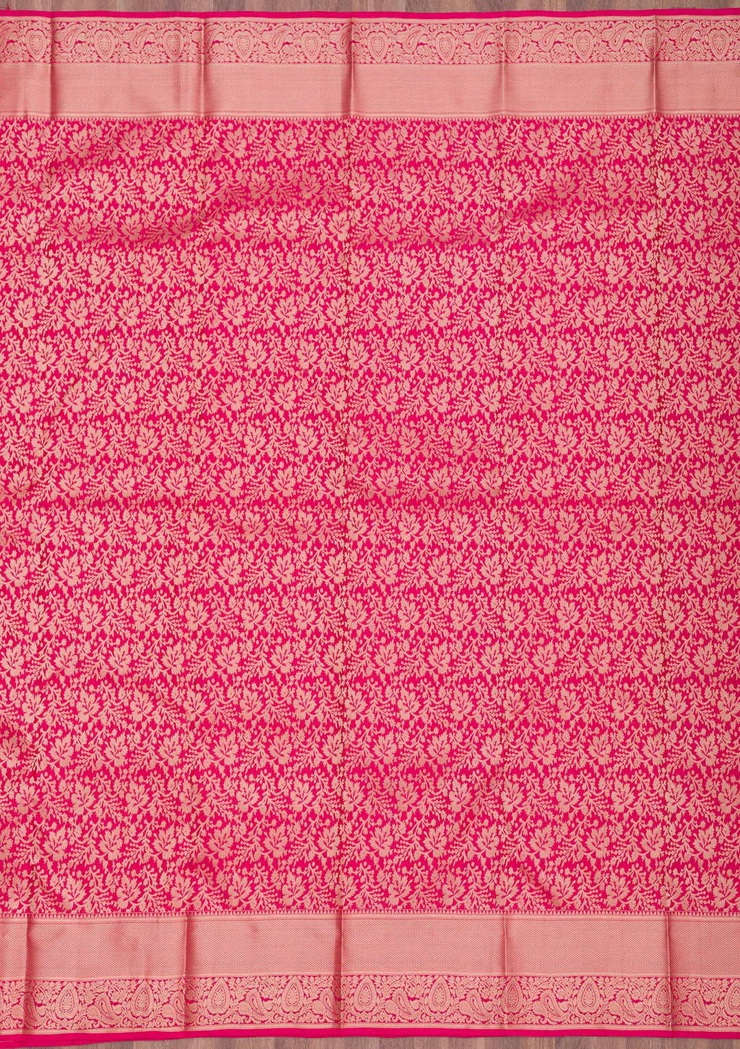 Rani Pink Silk Jaal Gold Zariwork Saree With Matching Blouse Piece