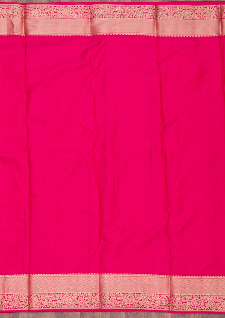 Rani Pink Silk Jaal Gold Zariwork Saree With Matching Blouse Piece