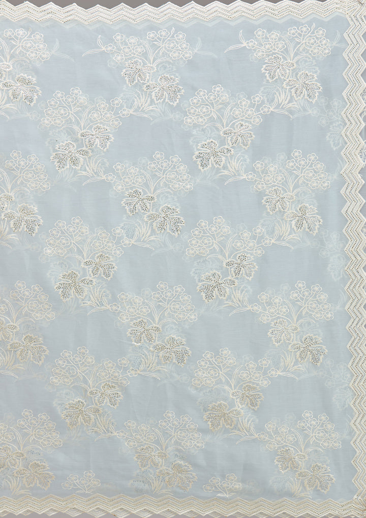 Sky Blue Threadwork Chiffon Saree