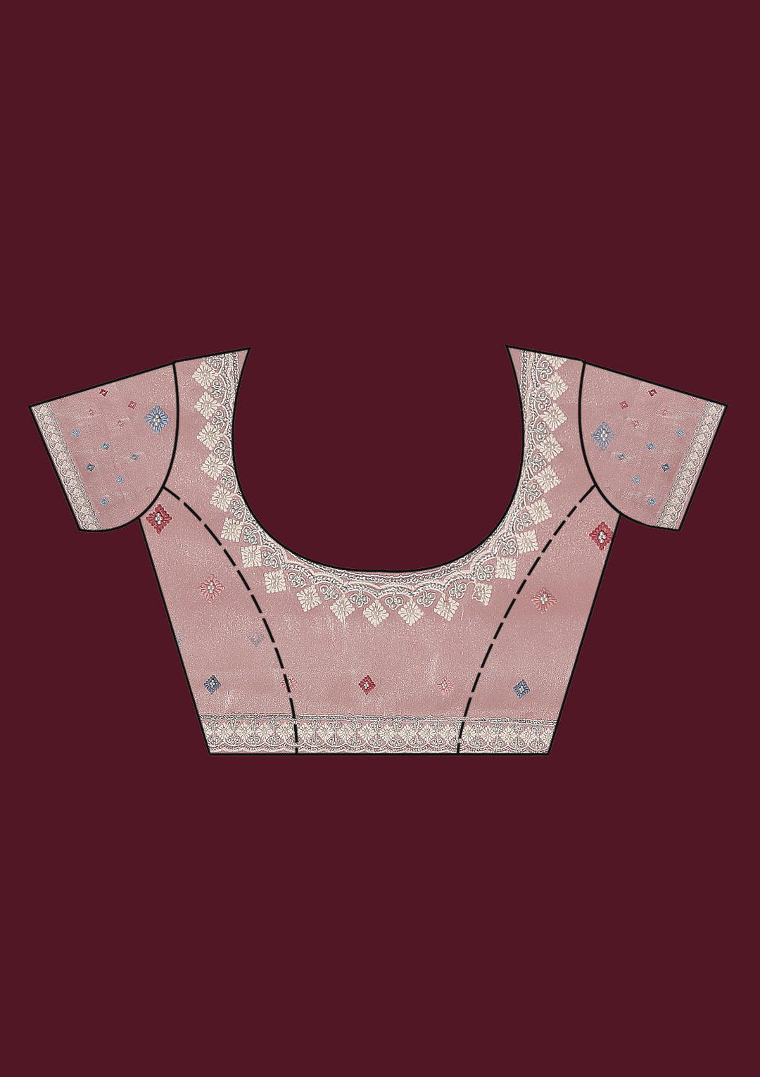Baby Pink Organza Silver Zariwork Saree With Matching Blouse Piece