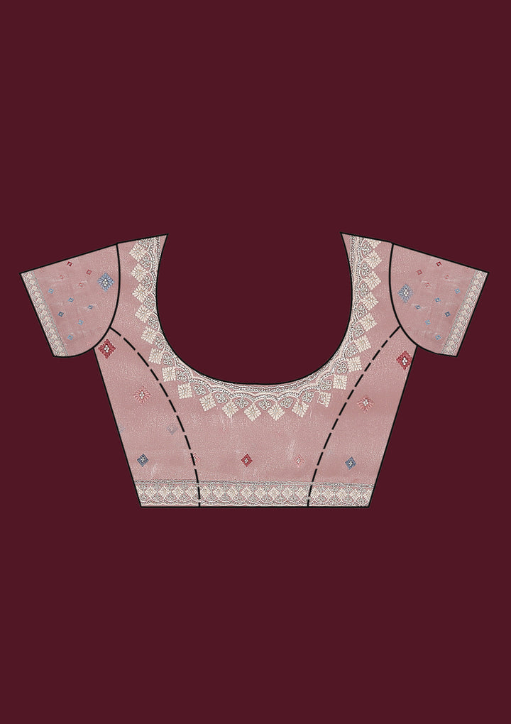 Baby Pink Organza Silver Zariwork Saree With Matching Blouse Piece