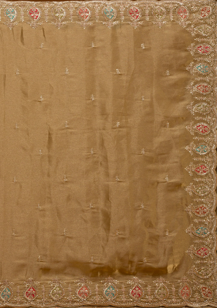Gold Tissue Gold Zariwork Saree With Matching Blouse Piece