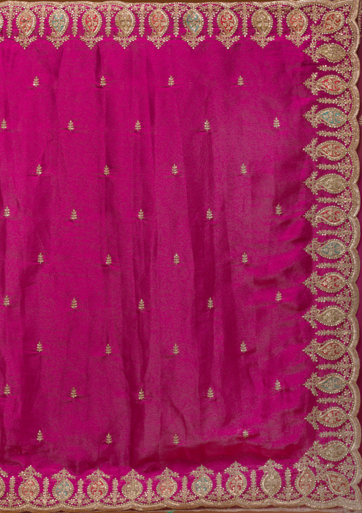 Wine Tissue Gold Zariwork Saree With Matching Blouse Piece